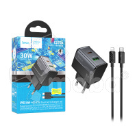 Сетевое зарядное устройство USB/Type-C Hoco CS73A (30W, QC3.0, PD, 2 порта, кабель Type-C-Lightning) Черный