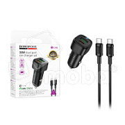 Автомобильное зарядное устройство USB/Type-C Borofone BZ34B (38W, QC3.0, PD, 1Type-C, 1USB, кабель Type-C-Type-C) Черный